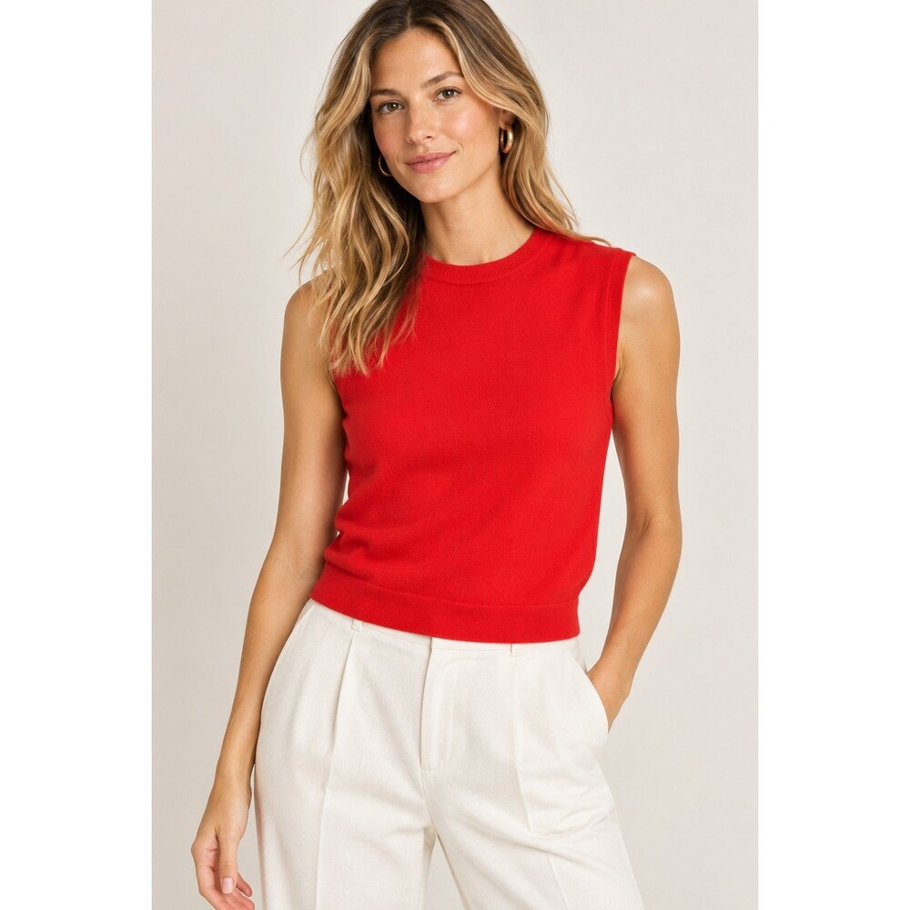 J.Crew Featherweight Cashmere Blend Cropped Sweater Shell Red Arroyo Small CB883